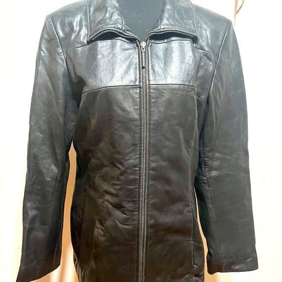 Kenneth Cole Reaction Y2K 100% Leather Zip Up Jacket in Black Sz Medium - Picture 1 of 12